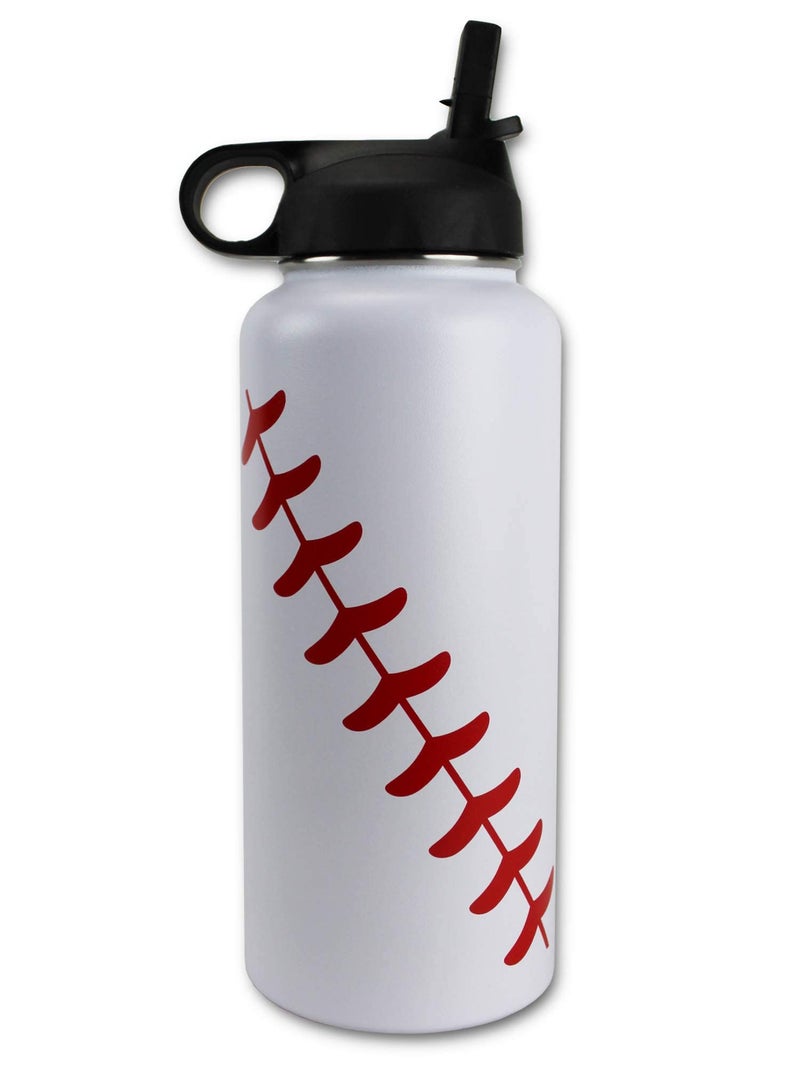 Urbanifi Water Bottle Baseball STRAW LID Tumbler 32 oz Gift for Mom Men Flask Sports Travel Waterbottle, Stainless Steel, Vacuum Insulated, Water Cold for 24, Hot for 12 hours (Baseball Straw Lid) - Image 2